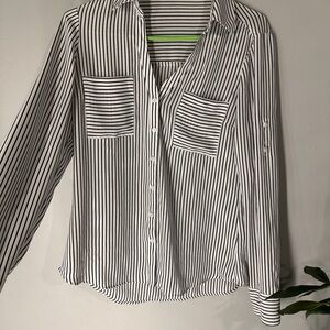 Express Black and White Striped Blouse